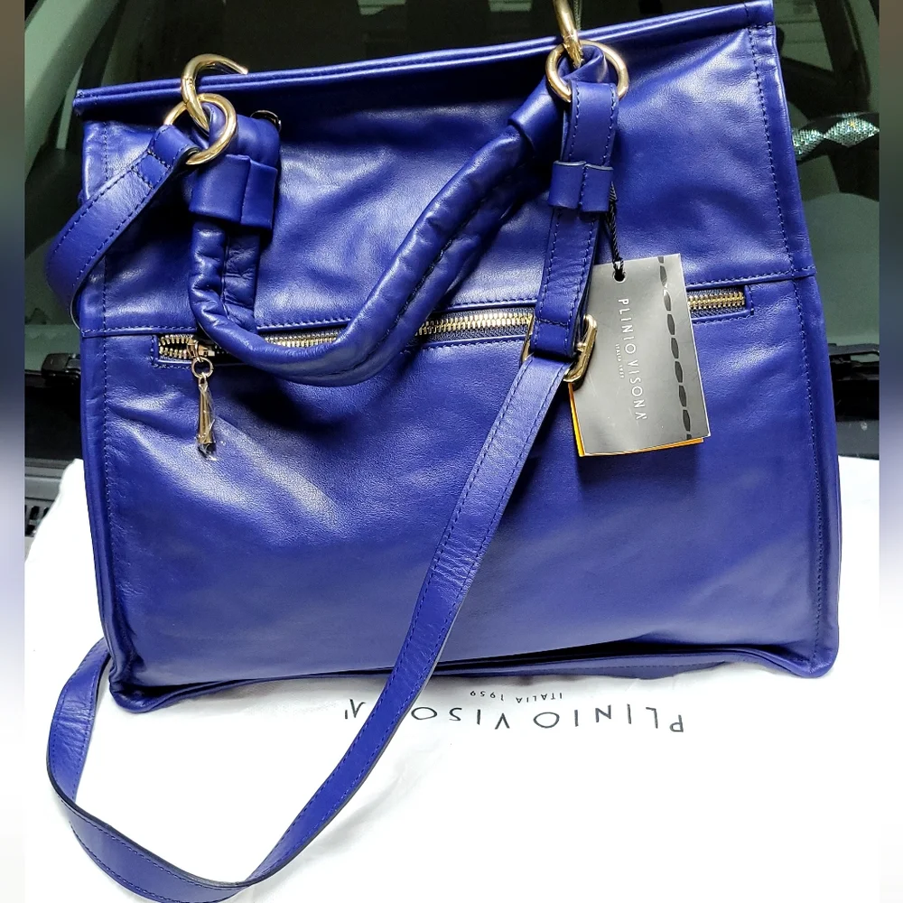Plinio Visona Lamb Soft Blue ITALIAN Leather Purse Satchel Crossbody Handbag - Picture 3 of 6